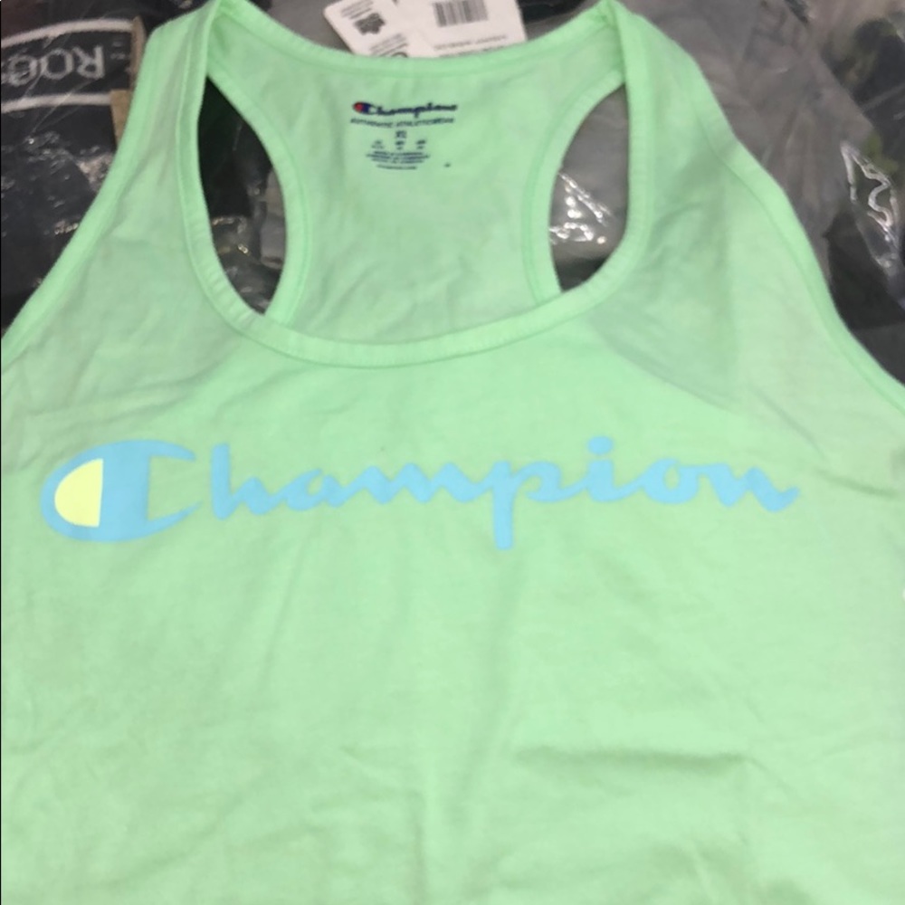 🆕 Champion Racerback Tank Top Green with blue logo 79